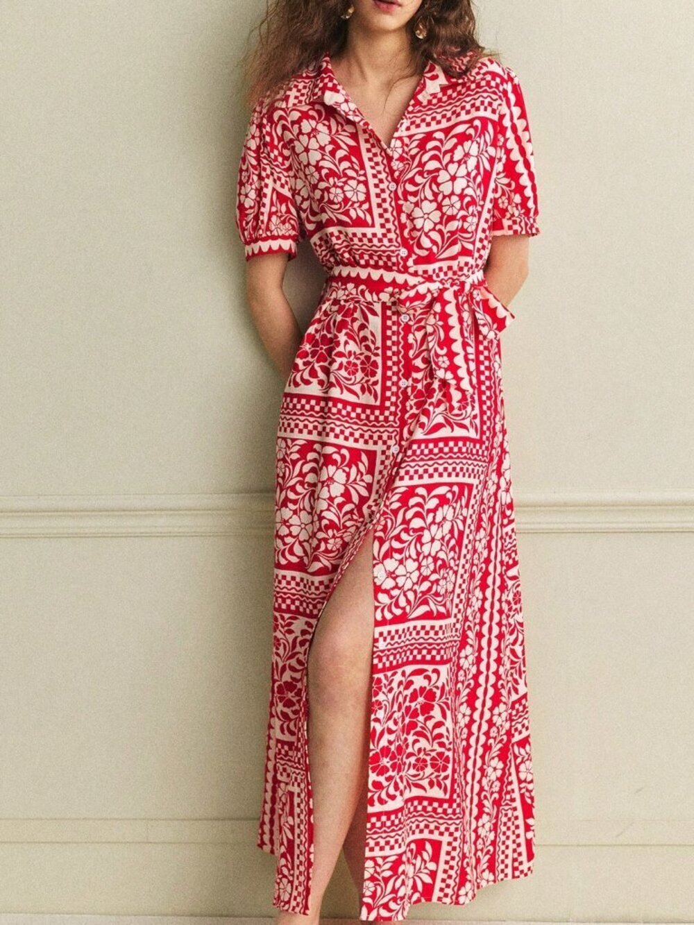 Red Boho Women's Floral Print Maxi Dress